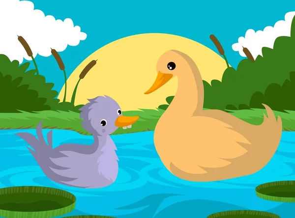 Feo Patito Cuento Lago — Vector de stock