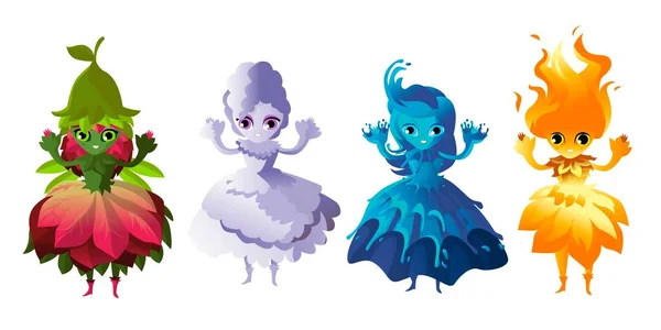 Elementos Cuatro Personajes Lindos — Vector de stock