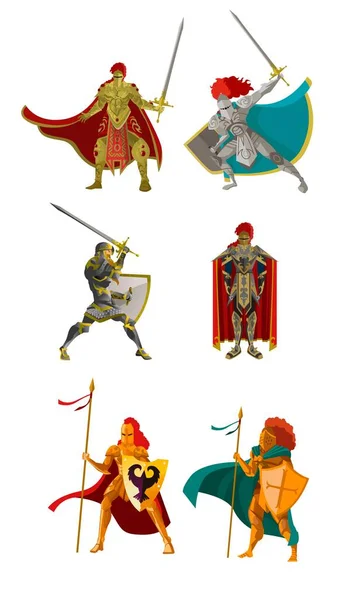 Collezione Cavalieri Corazzati Medievali — Vettoriale Stock