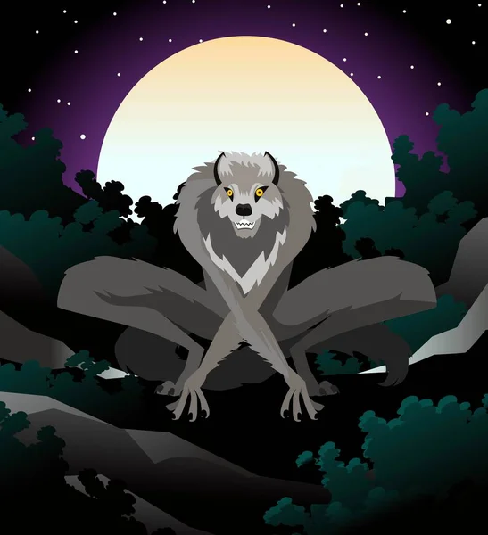 悪の怪物狼が夜に — ストックベクタ