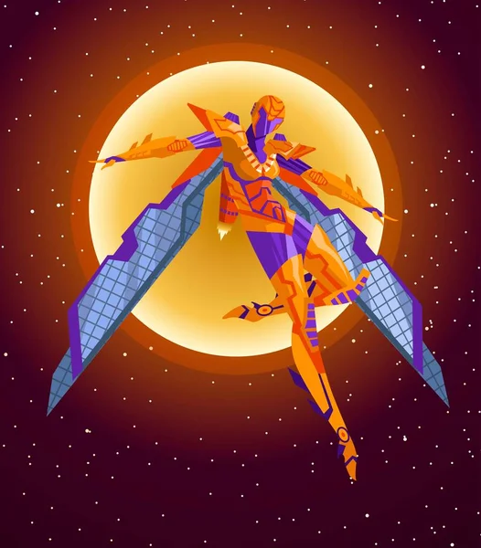 Крылатый Персонаж Будущего Космического Скафандра Космосе — стоковый вектор