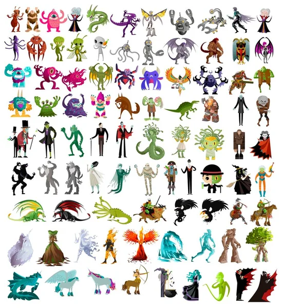 Diable Monstres Effrayants Créatures Collection — Image vectorielle