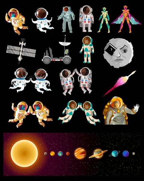 Astronauci Kolekcja Kosmicznych Rzeczy — Wektor stockowy