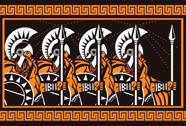 Orange Black Figure Art Spartans Army — Stock Vector