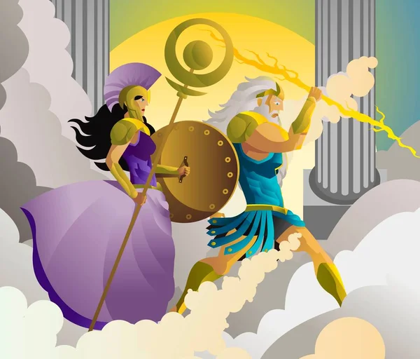 Zeus Jupiter Palas Athena Minerva Yunan Mitolojisi Işın Tanrısı Bilgelik — Stok Vektör