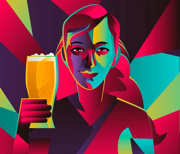 Fille Colorée Boire Une Bière — Image vectorielle