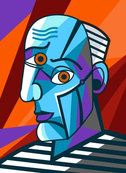 Gran Pintor Cubista Retrato Cara Pintura — Vector de stock