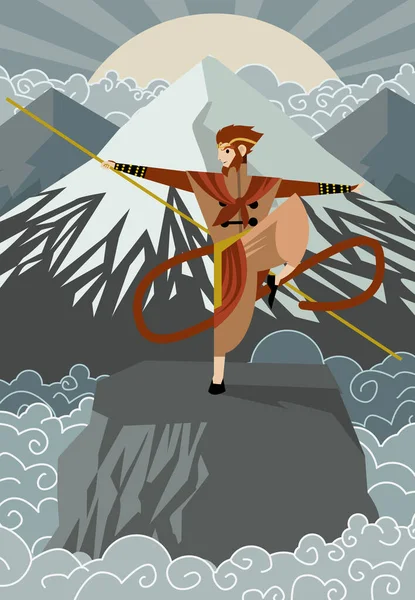 Sun Wukong Der Affenkönig Chinesische Mythologie Kriegermärchen — Stockvektor