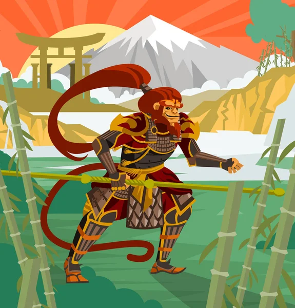 Sun Wukong Aap Koning Chinese Mythologie Krijger Verhaal — Stockvector