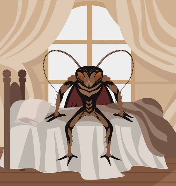 Sad Metamorphosis Cockroach His Bedroom — Stock Vector