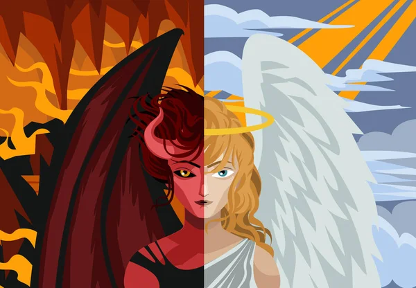 天国の天使と地獄の悪魔 — ストックベクタ