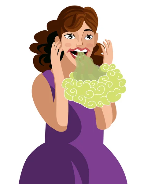 Digestion Roter Femme Inquiète Avec Nuage Toxique Vert — Image vectorielle