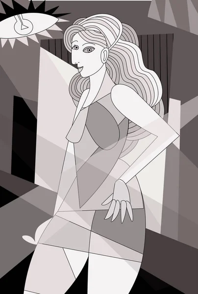 キュビズム幾何学的な美しい女性の肖像 — ストックベクタ