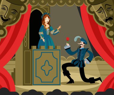 Büyük burun Cyrano Viktoryan adam tiyatroda