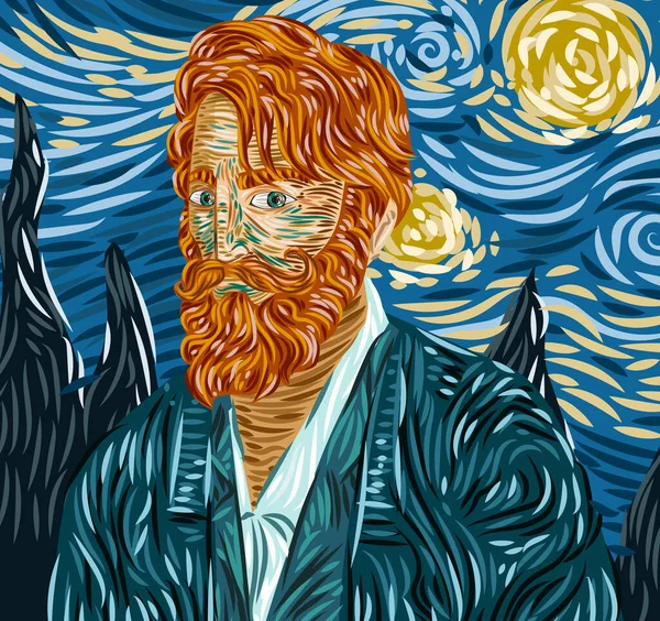 Impressionist Portrait Bearded Redhead Man — Stock Vector