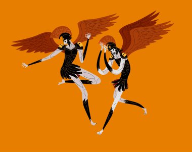 Phobos ve Deimos tanrıları Yunan amforo stilinde