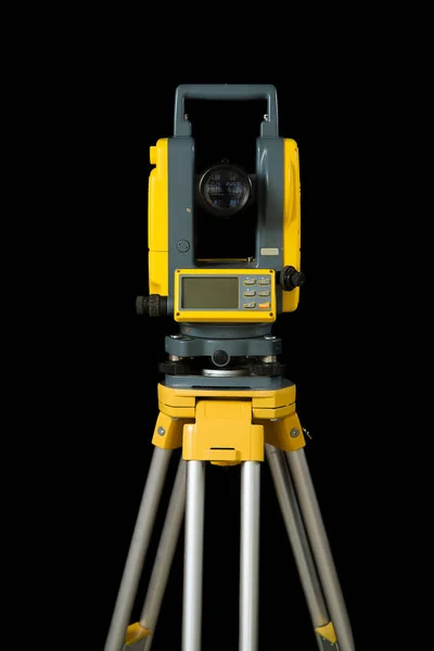 Theodolite Total Positioning Station Tripod Land Surveyor Equipment Isolated Black — Stock Photo, Image