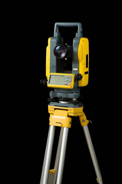 Theodolite Total Positioning Station Tripod Land Surveyor Equipment Isolated Black — Stock Photo, Image