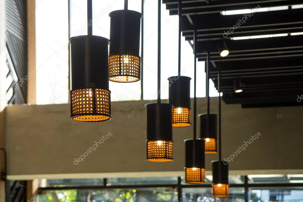 Light bulb incandescent hanging decorated interior room