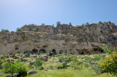 Zelve Valley, Kapadokya, Anadolu, Türkiye 'deki mağara kenti ve kaya oluşumları. Goreme Milli Parkı.