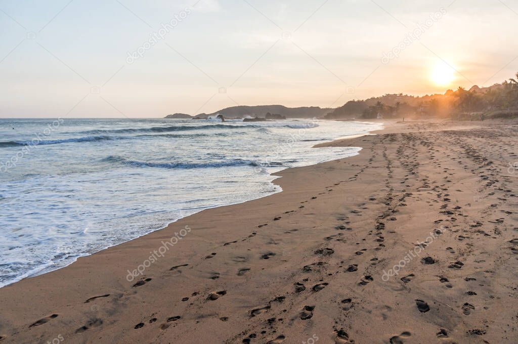 Beautiful peaceful beach at sunset in Mazunte, Mexico