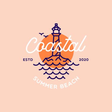 Vintage Lighthouse on Coastal Beach logo design template clipart
