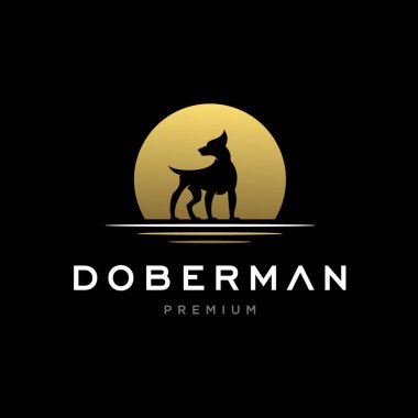 Köpek gün batımı logosu tasarımı vektör çizimi. Köpek çizimi, tasarım için vektör grafikleri