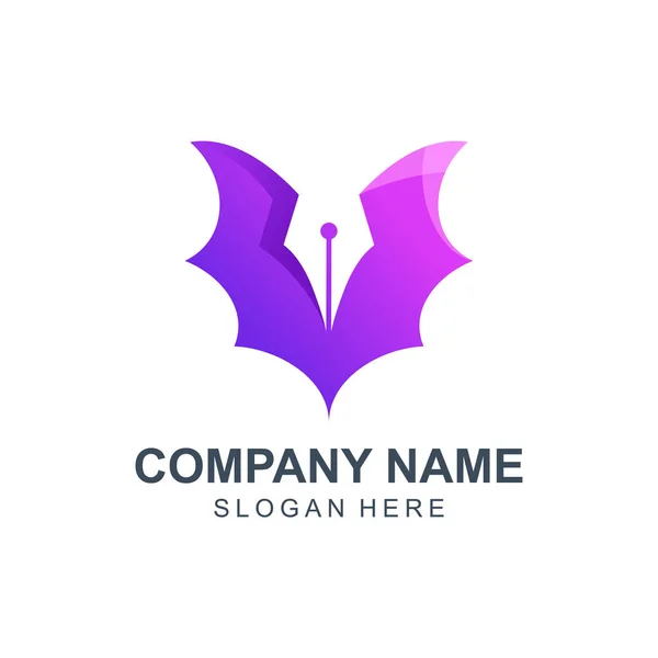 Morcego Com Caneta Logo Design Vector Ilustração — Vetor de Stock