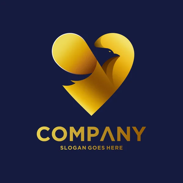 Elang Emas Dengan Logo Cinta Desain Gambar Vektor - Stok Vektor