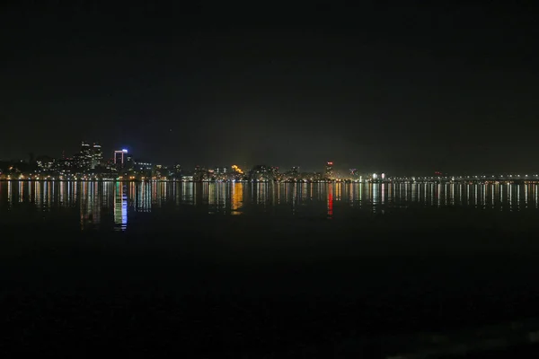 Luzes Cidade Noturna Dnieper Sobre Rio — Fotografia de Stock