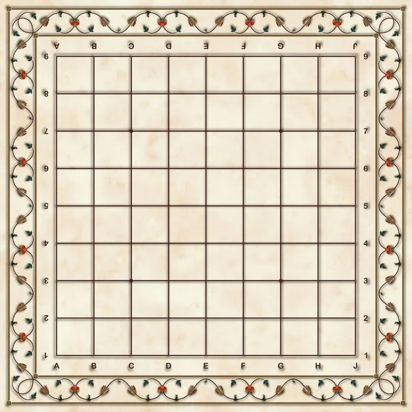 Goban (oyun tahtası) - Cilalanmış sarı mermer yüzeyinin üzerinde çiçek çerçevesi olan 9x9 numara