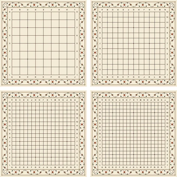 Goban (go game için tahta) - 4 tahta büyüklüğünde 9x9, 13x13, 17x17 ve 19x19 çiçek çerçeveli