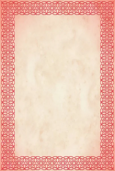 Sarı mermer yüzey üzerinde Hint, Pers, İspanyol geometrik süslü pembe kafes çerçeveli kart