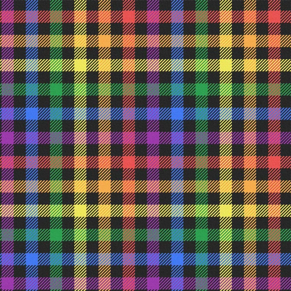 Rainbow Lgbt Colors Black Tartan Style Fabric Texture Repeatable Pattern — Stock Vector