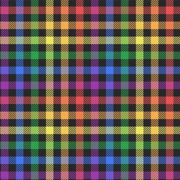 Couleurs Arc Ciel Lgbt Sur Tissu Style Tartan Noir Texture — Image vectorielle