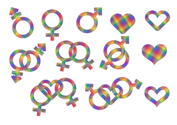 Gökkuşağı tekstil desenli tek ve birleşik lgbt sembolleri seti