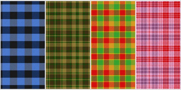 Sada Červených Zelených Modrých Barev Tartan Tradiční Ornament Opakovatelný Vzor — Stockový vektor