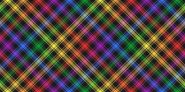 Regenboog Lgbt Vlag Kleuren Zwarte Diagonale Tartan Stijl Stof Textuur — Stockvector