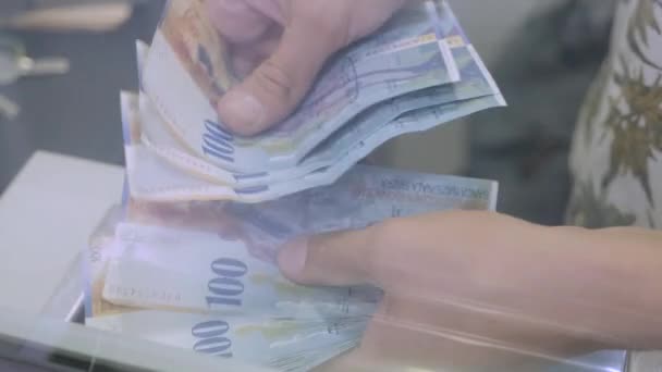 Hände Die Das Geld Mit Weißem Hintergrund Zählen — Stockvideo