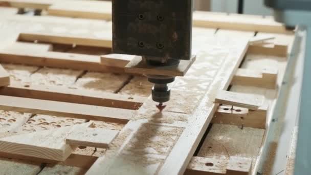 Loja Woodworkers Broca Cnc Está Perfurando Padrão Prancha Madeira Imagens — Vídeo de Stock