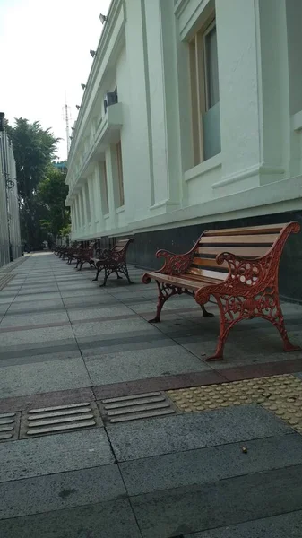 Asia Africa Bandung June 2020 Sidewalk Bench Seats Iron Chair — Stock Photo, Image