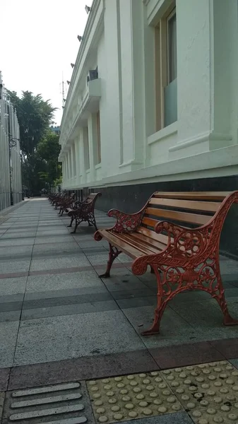 Asia Africa Bandung June 2020 Sidewalk Bench Seats Iron Chair — Stock Photo, Image