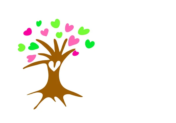 Árbol Marrón Con Las Hojas Forma Corazón Aislado Sobre Fondo — Vector de stock