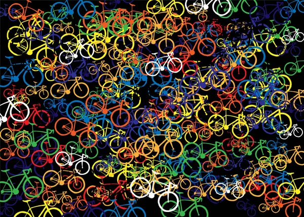 Fond Noir Avec Petites Bicyclettes Colorées Illustration Vectorielle — Image vectorielle