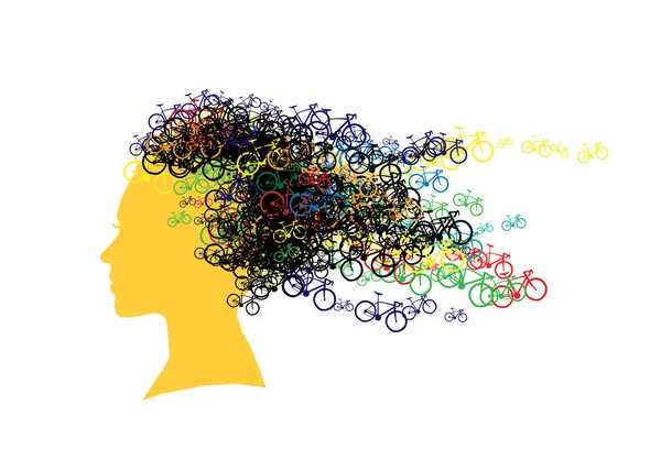 Silhouette Visage Une Fille Aux Cheveux Faits Petits Vélos Isolés — Image vectorielle