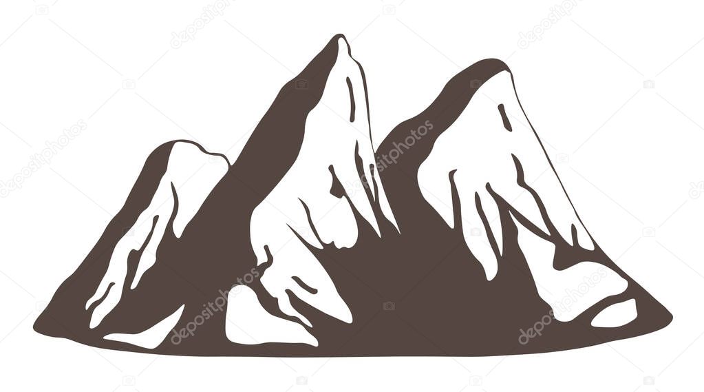 Mountains silhouettes, three sharp peaks isolated on white background. Vector Illustration.