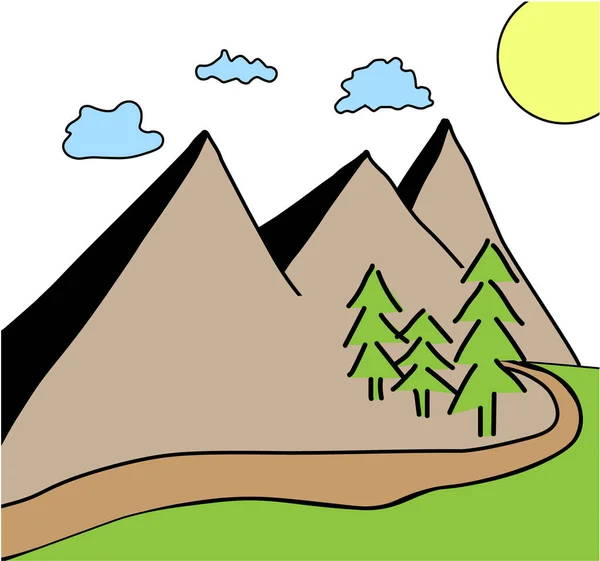 Illustration Vectorielle Simple Des Montagnes Des Arbres Des Prairies Des — Image vectorielle