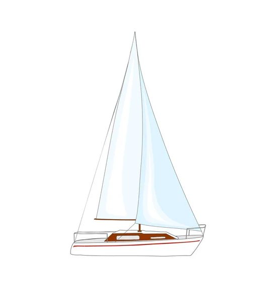 Белая Парусная Лодка Красной Полосой Боку Изолированный Белом Фоне — стоковый вектор