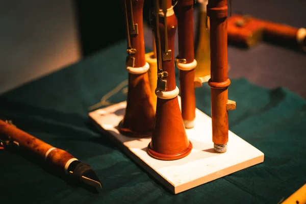 Early Music Historical Instrument Brown Baroque Oboes Display — Stock Photo, Image