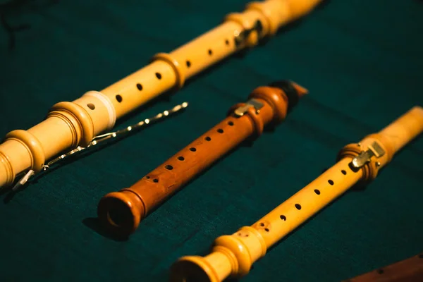 Early Music Historical Instrument Baroque Oboes Different Sizes — Stock Photo, Image